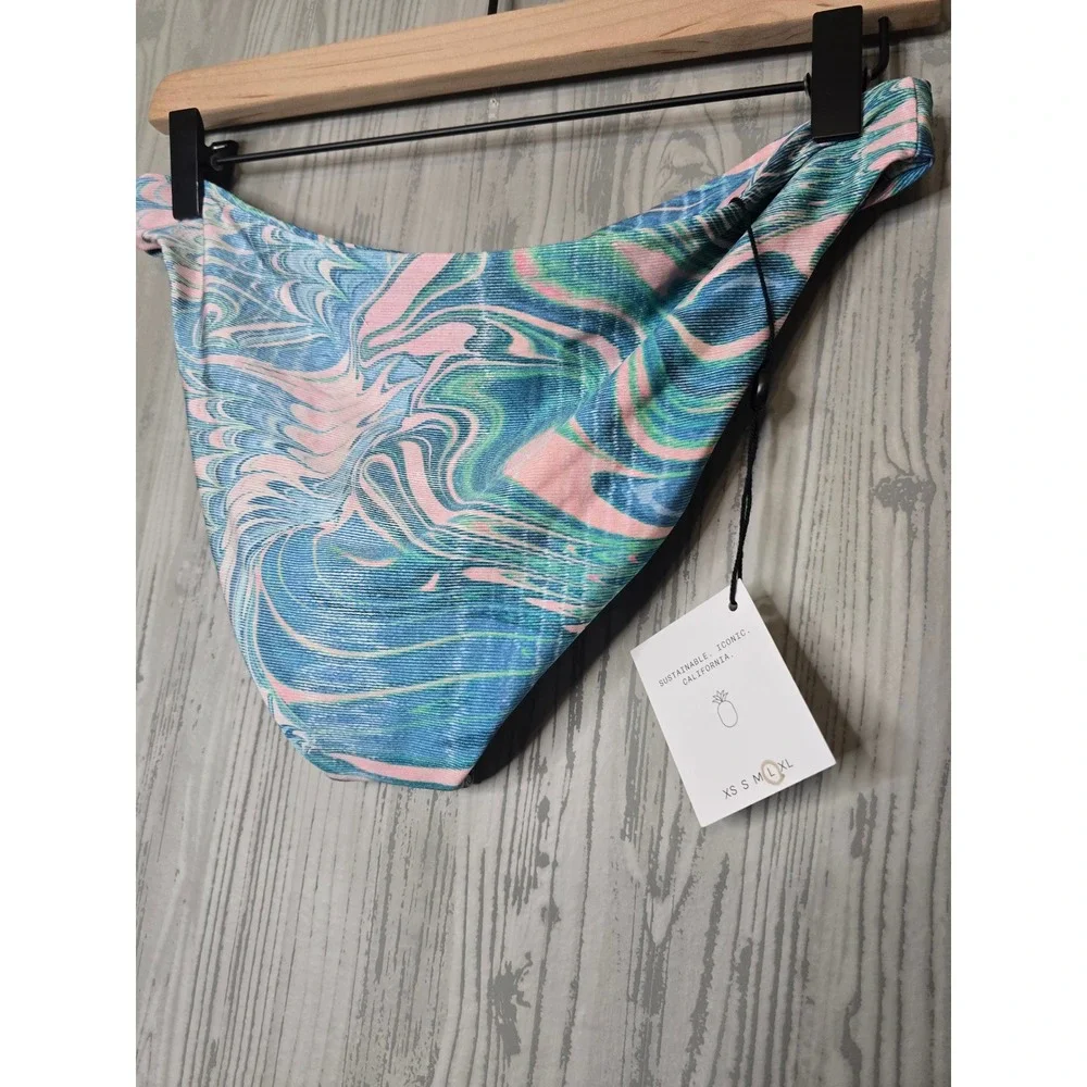 SKATIE Bikini Bottoms Womens Large Marble Swirl Print Blue Pink Sustainable New